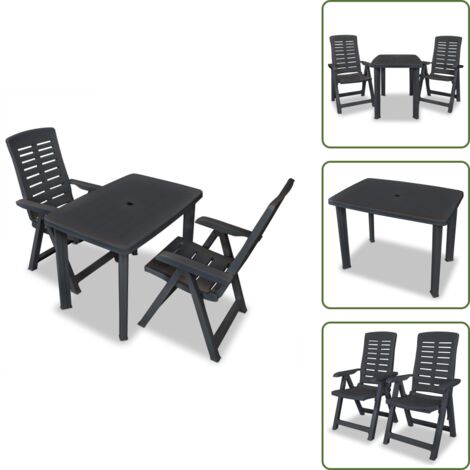 Mesa de jardín - vidaXL Set de mesa y sillas de jardín 3 piezas plástico gris antracita - Sillas de jardín