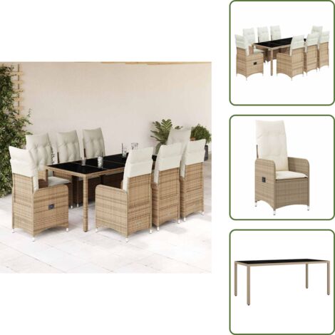 Mesa de jardín - vidaXL Set de mesa y sillas de jardín 5 pzas y cojines ratán PE beige - Ratán sintético