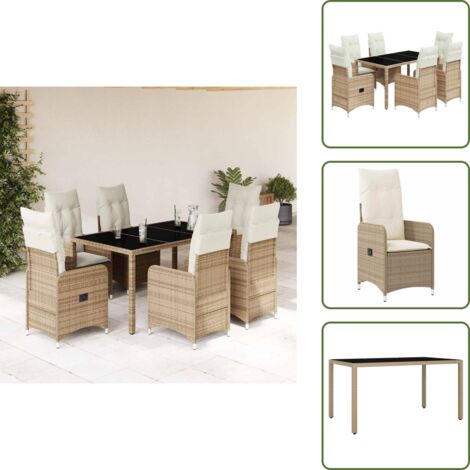 Mesa de jardín - vidaXL Set de mesa y sillas de jardín 7 pzas y cojines ratán PE beige - Ratán sintético