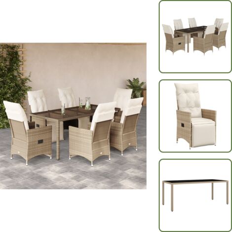 Mesa de jardín - vidaXL Set de mesa y sillas de jardín 7 pzas y cojines ratán PE beige - Sillas reclinables