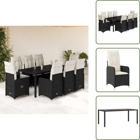 Mesa de jardín - vidaXL Set de mesa y sillas de jardín 9 pzas y cojines ratán PE negro - Ratán sintético