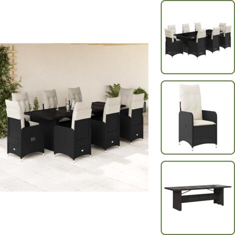 Mesa de jardín - vidaXL Set de mesa y sillas de jardín 9 pzas y cojines ratán PE negro - Ratán sintético