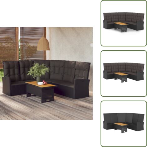 Mesa de jardín - vidaXL Set de muebles de jardín 2 pzas y cojines ratán sintético negro - Sofá esquinero