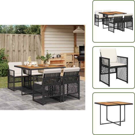 Mesa de jardín - vidaXL Set de muebles jardín 5 pzas con cojines ratán sintético negro - Cojines para sillas