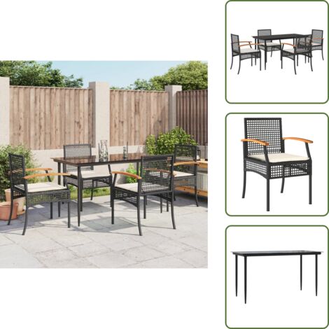 Mesa de jardín - vidaXL Set de muebles jardín 5 pzas con cojines ratán sintético negro - Cojines para sillas