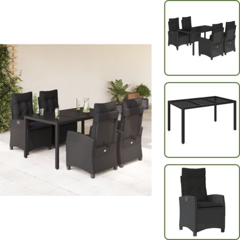 Mesa de jardín - vidaXL Set de muebles jardín 5 pzas con cojines ratán sintético negro - Cojines para sillas