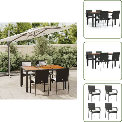 Mesa de jardín - vidaXL Set de muebles jardín 5 pzas con cojines ratán sintético negro - Ratán sintético