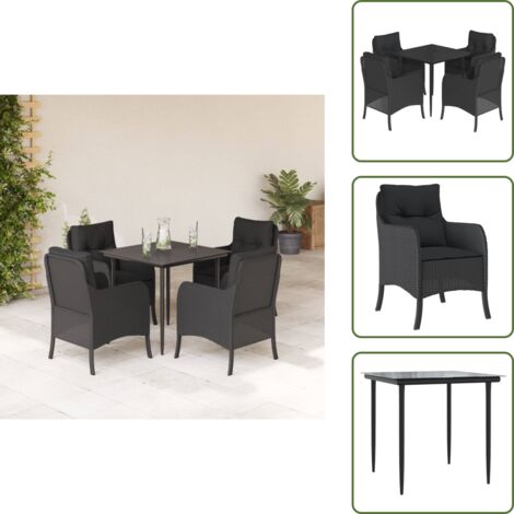 Mesa de jardín - vidaXL Set de muebles jardín 5 pzas con cojines ratán sintético negro - Ratán sintético