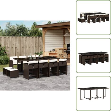 Mesa de jardín - vidaXL Set muebles de jardín 13 pzas y cojines ratán sintético marrón - Ratán sintético