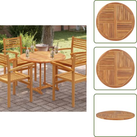 Mesa de jardín - vidaXL Superficie de mesa redonda madera maciza de teca 2,5 cm 90 cm - Mesa de comedor