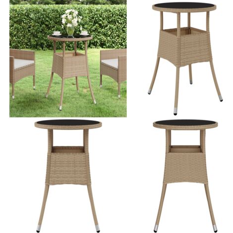 Mesa de jardín vidrio templado ratán sintético beige Ø60x75 cm - Ratán sintético - Vidrio templado