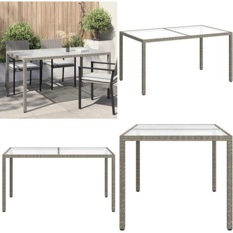 Mesa de jardín vidrio templado ratán sintético gris 150x90x75cm - Ratán sintético - Vidrio templado