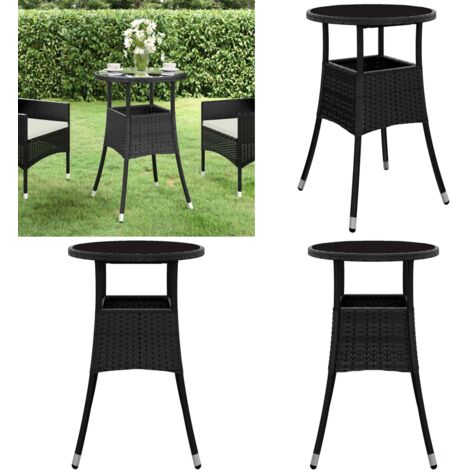 Mesa de jardín vidrio templado ratán sintético negro Ø60x75 cm - Ratán sintético - Vidrio templado