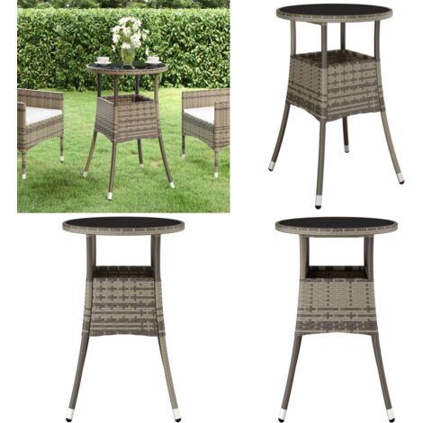 Mesa de jardín vidrio templado y ratán sintético gris Ø60x75 cm - Ratán sintético - Vidrio templado