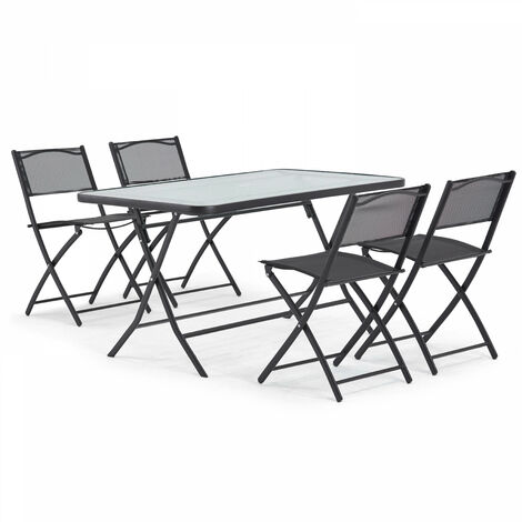 Mesa de jardín y 4 sillas plegables de acero y cristal blanco Calvi