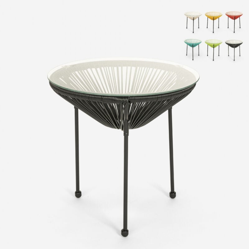 

Mesa de jardín y al aire libre redonda 50cm de diseño de cristal Rose | Negro