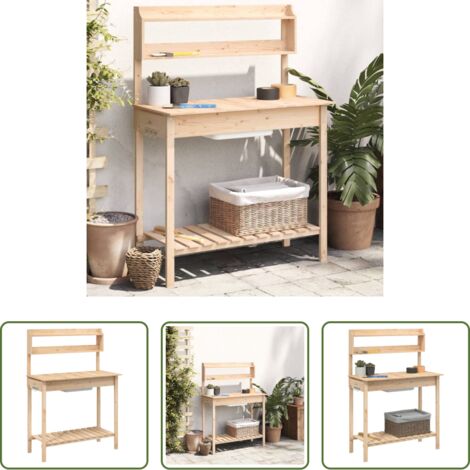 Mesa de jardinería -  Mesa para macetas con fregadero madera abeto 147,5x44x139,5 cm
