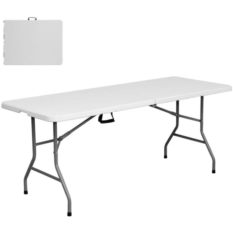 

Lolahome - Mesa de catering doble plegable de plástico HDPE blanca de 180x70x74 cm