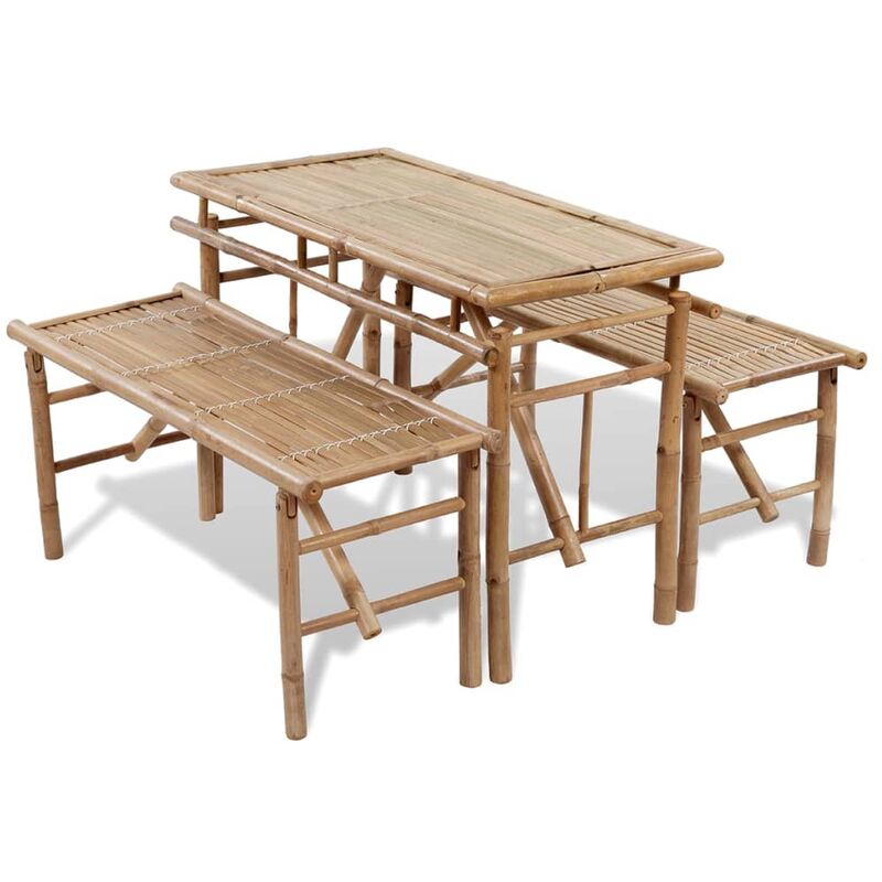 

Mesa de jardín plegable con 2 bancos 100 cm de bambú - Marrón