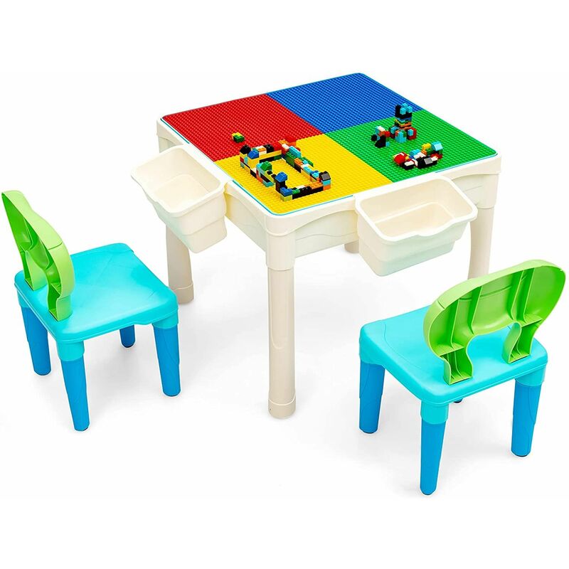 

Costway - Mesa de Juegos con Tablero de Doble Cara Mesa de Bloques de Construcción con Cajas de Almacenamiento Grupo de Asientos para niños Mayores