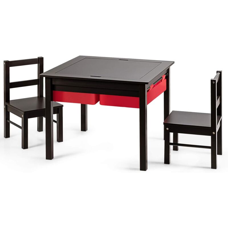 

Mesa de Juegos para Niños con Tablero de Doble Cara Grupo de Asientos Muebles con Cajones Mesa de Dibujo de Madera para Cuarto de los Niños Sala de