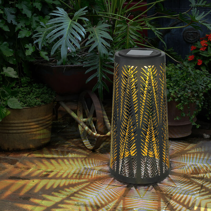 

Mesa de lámpara solar exterior Mesa de luz solar para exterior Farol solar balcón negro, columna con efecto de luz, interior dorado, 1x LED blanco