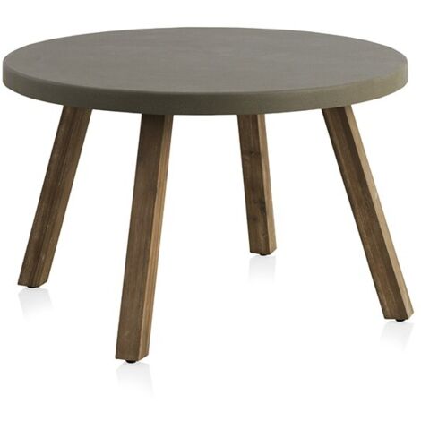 Mesa De Madera De Acacia Y Tapa De Cemento Ligero Duralcrete 118 Diametro Coleccion Croci