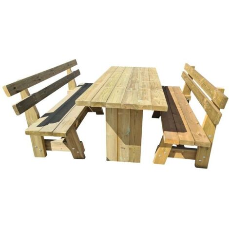 Mesa de madera de exterior MASGAMES CALELLA con bancos con respaldo MASGAMES VIC