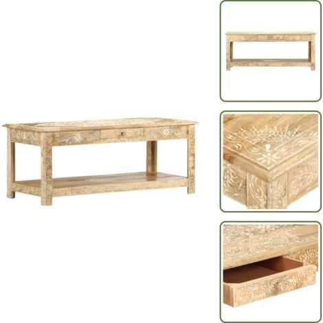 Mesa de madera maciza - vidaXL Mesa de centro pintada a mano madera maciza mango 110x50x45 cm - Mesa de mango