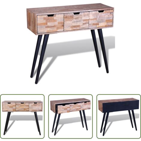Mesa de madera -  Mesa consola con 3 cajones de madera de teca reciclada