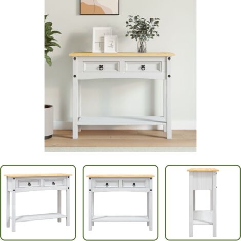Mesa de madera -  Mesa consola Corona Range de pino mexicano blanco 90x34,5x73 cm