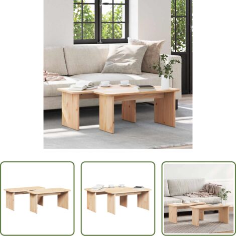 Mesa de madera -  Mesa de Café 2 pcs Natural Madera maciza de pino
