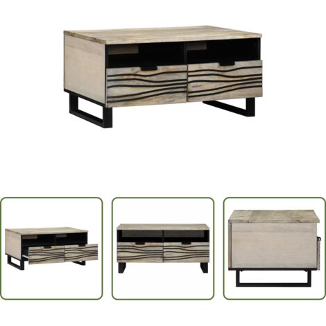 Mesa de madera -  Mesa de Café con cajón Beige y Negro 80 x 54 x 40 cm