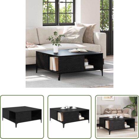 Mesa de madera -  Mesa de Café Roble Negro 80 x 80 x 36,5 cm Madera contrachapada