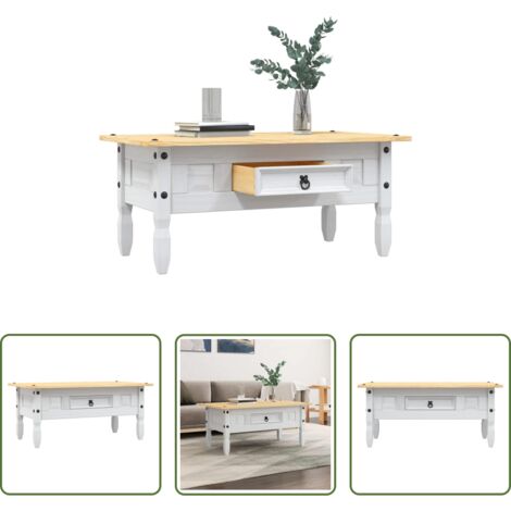 Mesa de madera -  Mesa de centro Corona Range pino mexicano blanco 100x55x44 cm