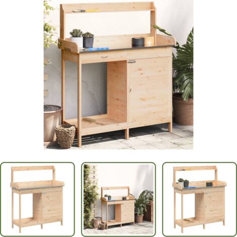 Mesa de madera -  Mesa para macetas con armario madera de abeto 110,5x45x124,5 cm