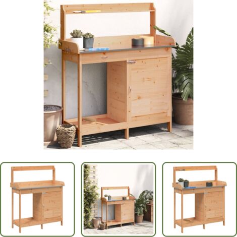 Mesa de madera -  Mesa para macetas con armario madera de abeto 110,5x45x124,5 cm