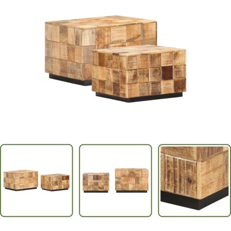 Mesa de madera -  Mesas de centro con diseño de bloque 2 uds madera mango rugosa