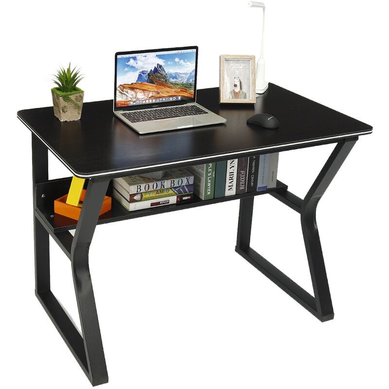 

Mesa de Madera para Ordenador, Escritorio de Estudio, Muebles de Oficina, Estación de Trabajo con Estante, Negro