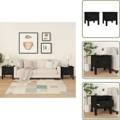 Mesa de madera - vidaXL Mesa auxiliar 2 uds de madera maciza de pino negro 40x40x39 cm - Madera maciza