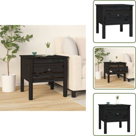 Mesa de madera - vidaXL Mesa auxiliar de madera maciza de pino negro 50x50x49 cm - Madera maciza