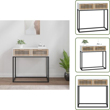 Mesa de madera - vidaXL Mesa consola hierro y madera contrachapada blanco 80x30x75 cm - Mesa de hierro