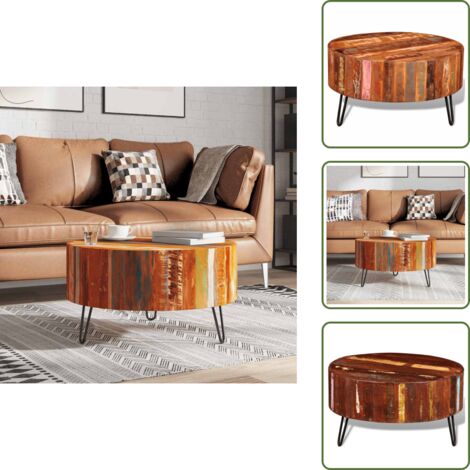 Mesa de madera - vidaXL Mesa de centro redonda madera maciza reciclada - Diseño sostenible