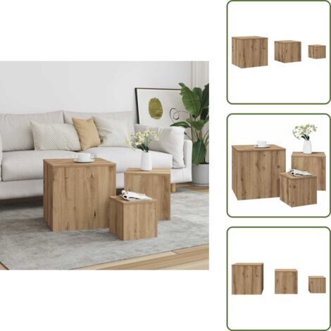 Mesa de madera - vidaXL Mesas auxiliares 3 uds madera de ingeniería madera envejecida - Mesa de ingeniería