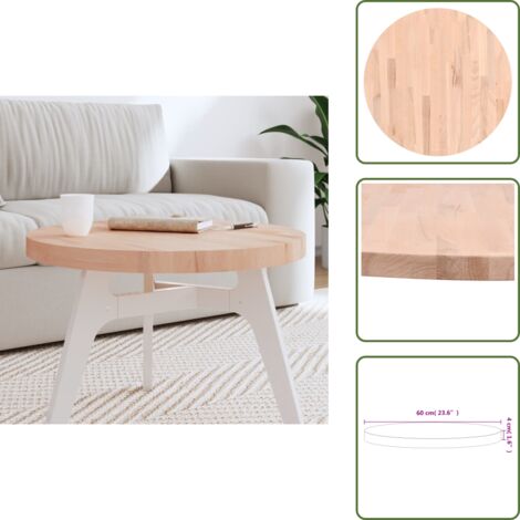 Mesa de madera - vidaXL Tablero redondo de madera maciza de haya Ø60x4 cm - Madera maciza