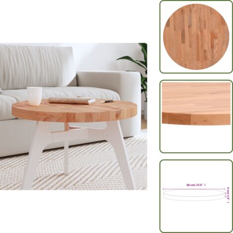 Mesa de madera - vidaXL Tablero redondo de madera maciza de haya Ø60x4 cm - Superficie de mesa
