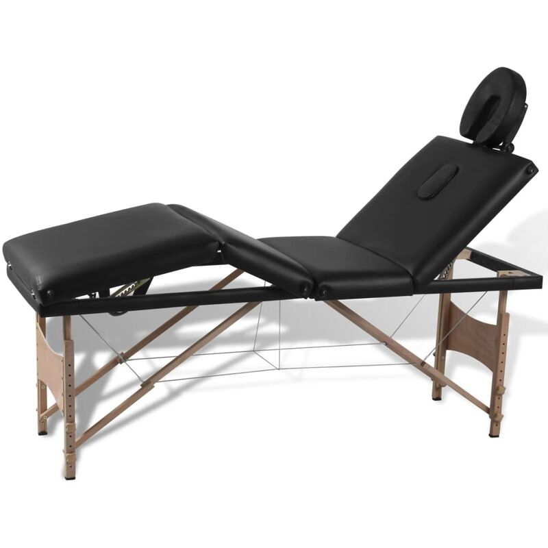 

vidaXL Madera Mesa Camilla de Masaje Plegable de Cuatro Cuerpos Negros - Negro