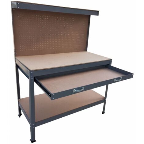 Mesa de metal con estanterías, cajón y panel WERKA PRO