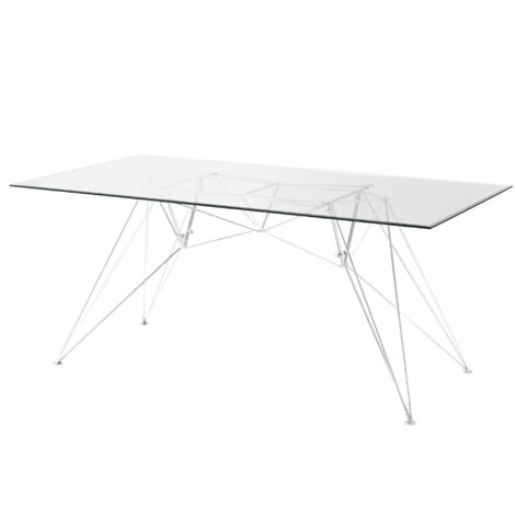 Mesa de metal cromado con cristal transparente cm. Al.75 x L.180 x P.90