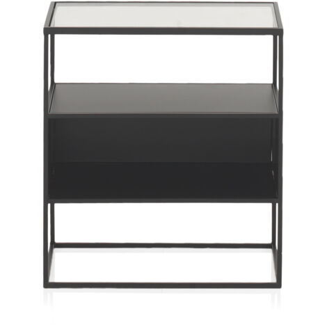 Mesa De Metal Negro Con Tapa De Cristal